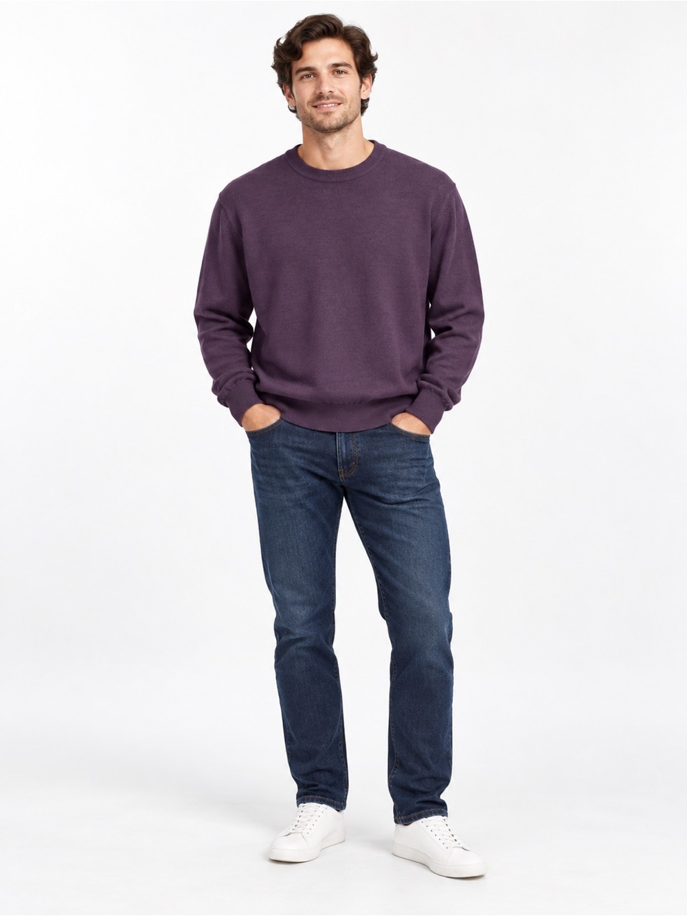 Black Brown 1826 Italian Merino Wool Purple Crewneck Sweater L